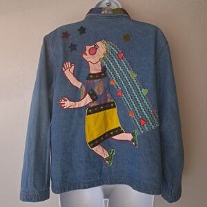 Vintage 1990s Chico's Design Stargazer Beaded Denim Jacket Women’s Large